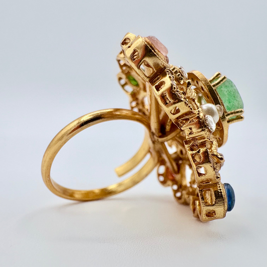 Gold ring with gemstones available at Nishaani.ca – Indian jewelry in Canada