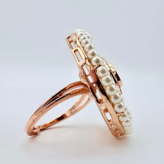 Rose gold ring with pearl accents available at Nishaani.ca – Indian jewelry in Canada