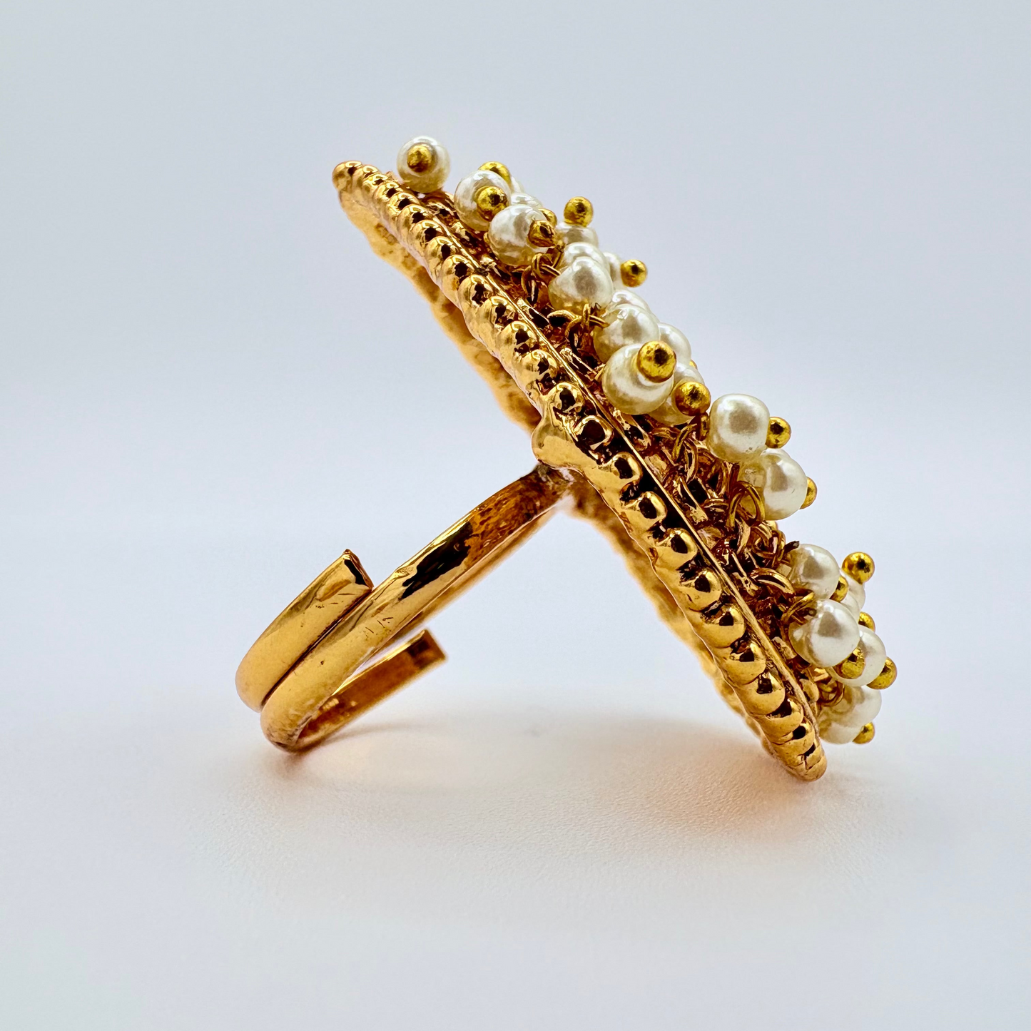 Gold ring with pearls available at Nishaani.ca – Indian jewelry in Canada
