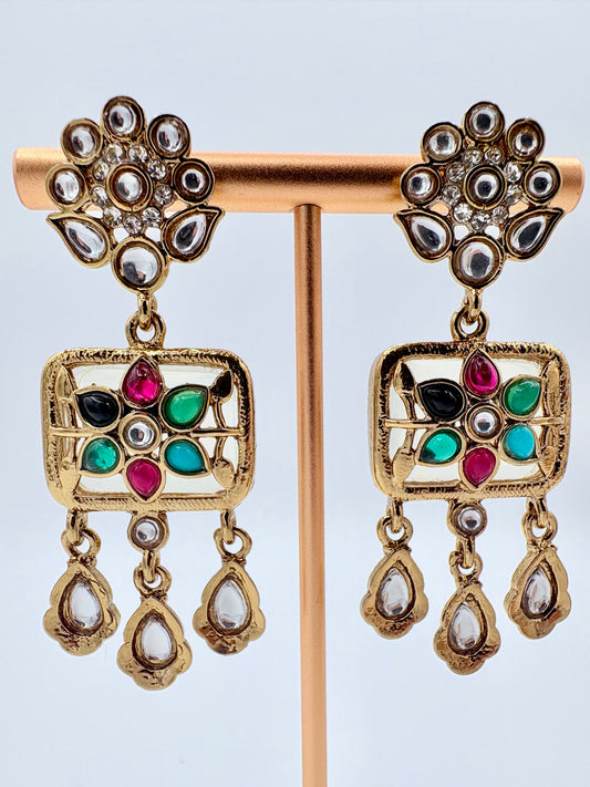 Ornate earrings with gemstones available at Nishaani.ca – Indian jewelry in Canada