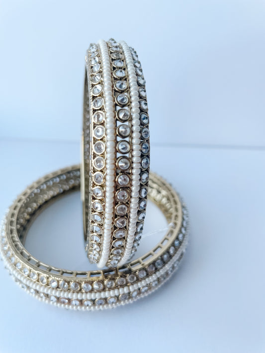 Bangles gold white pearls available at Nishaani.ca – Indian jewelry in Canada
