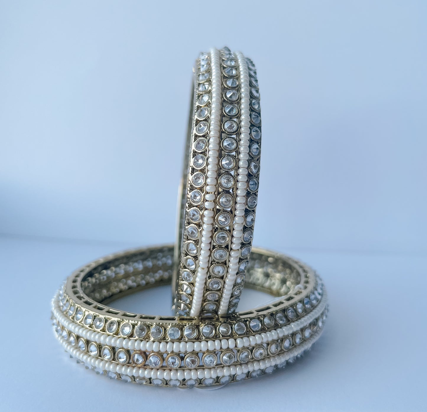 Bangles gold white pearls available at Nishaani.ca – Indian jewelry in Canada