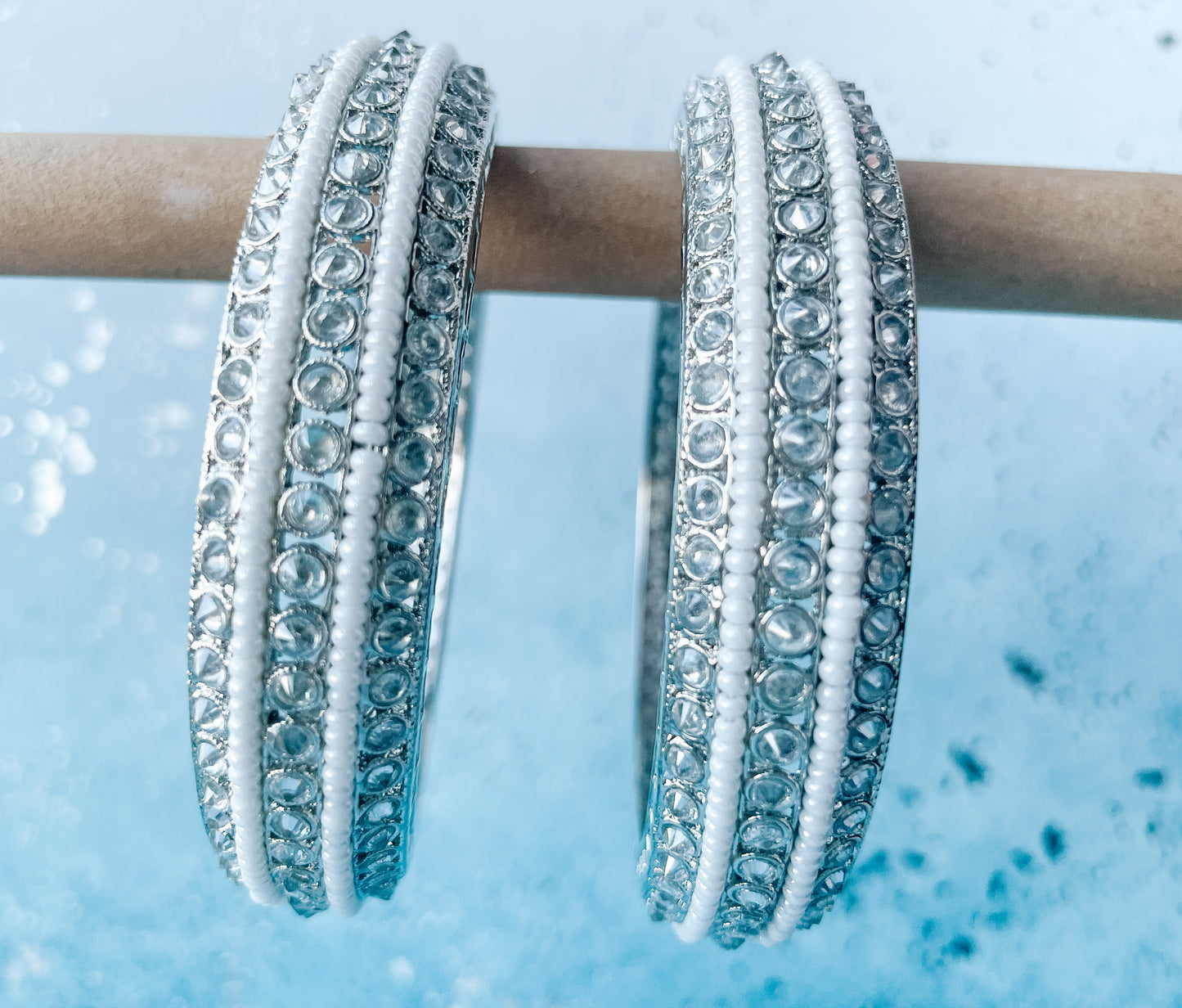 Bangles silver white pearls available at Nishaani.ca – Indian jewelry in Canada