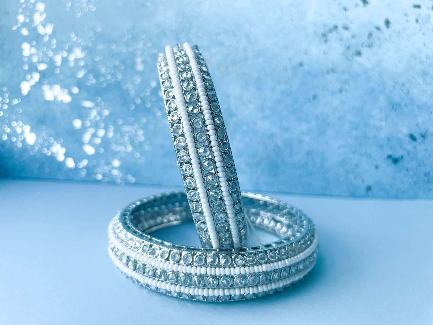 Bangles silver white pearls