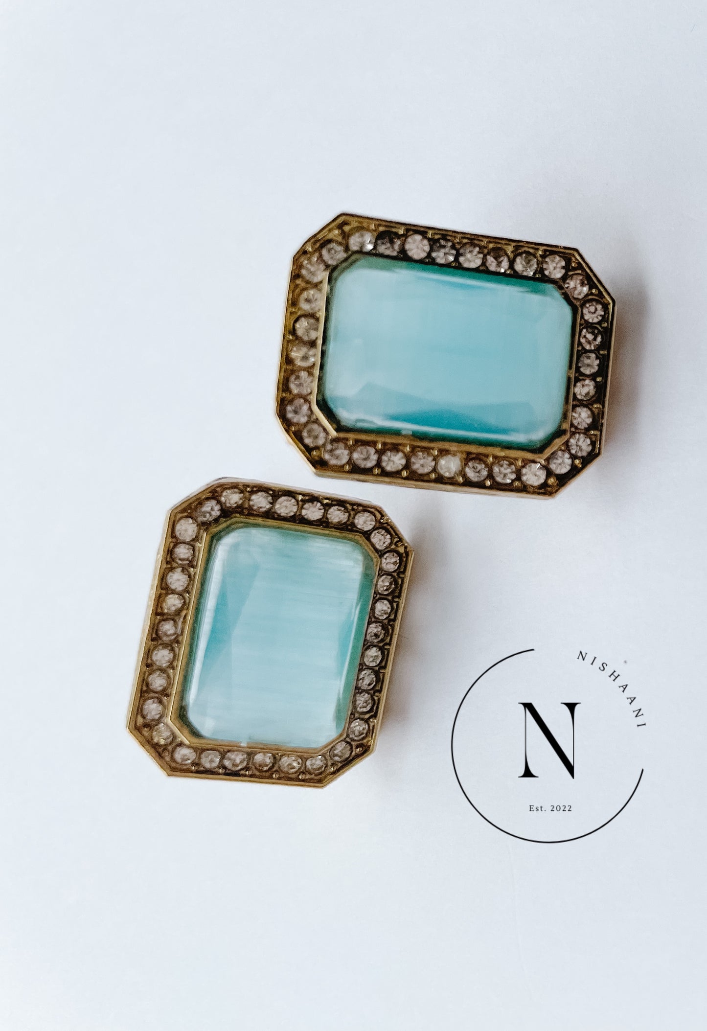 Light Blue Rectangle Studs earrings Indian Jewelry