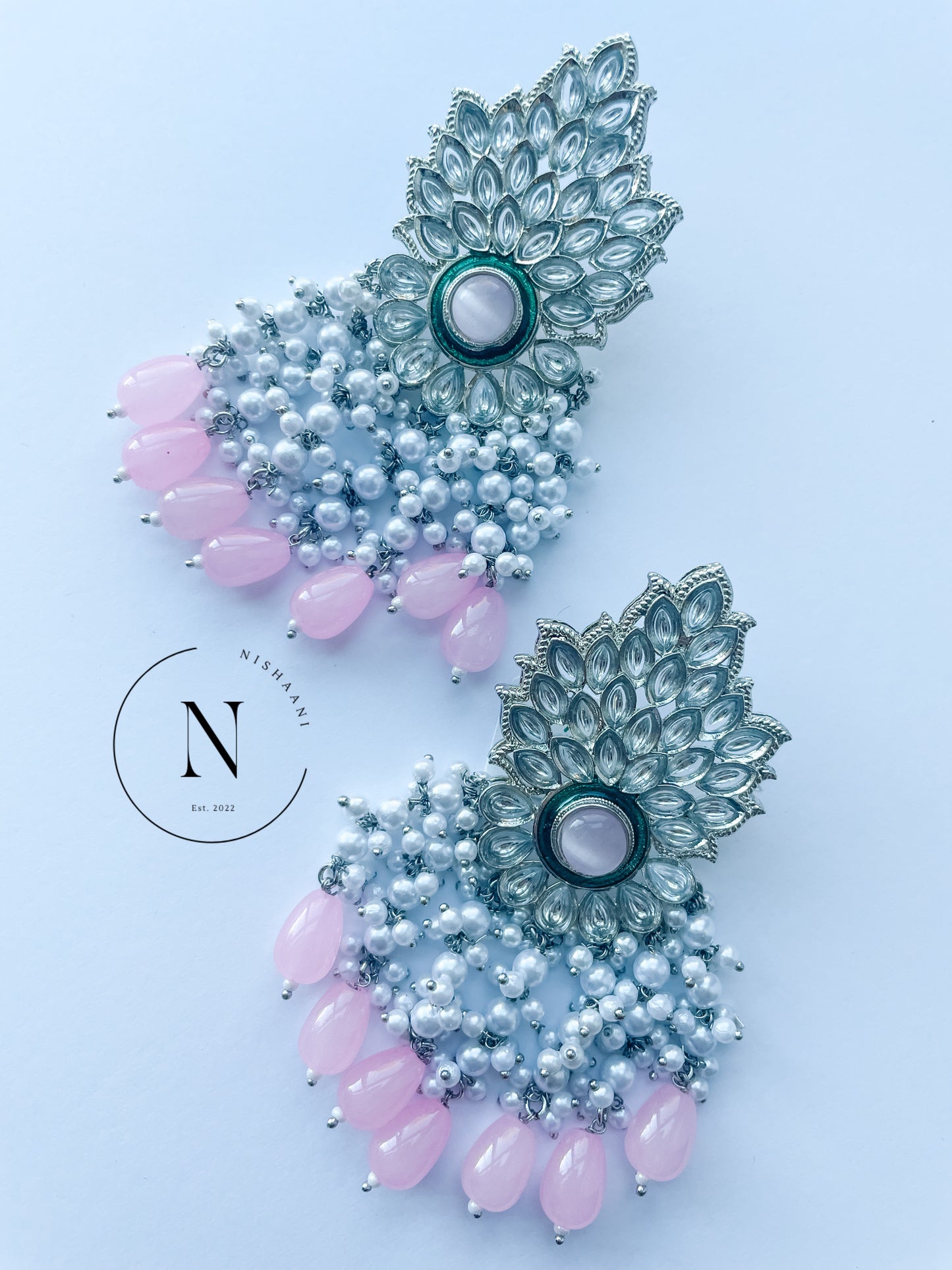 Silver Leafy Earrings pink