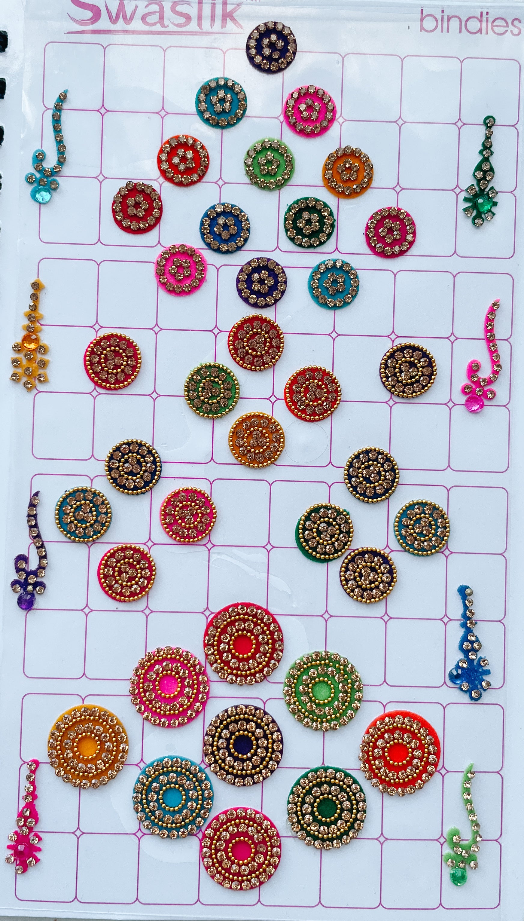 90 style colourful bindis Indian Jewellery 