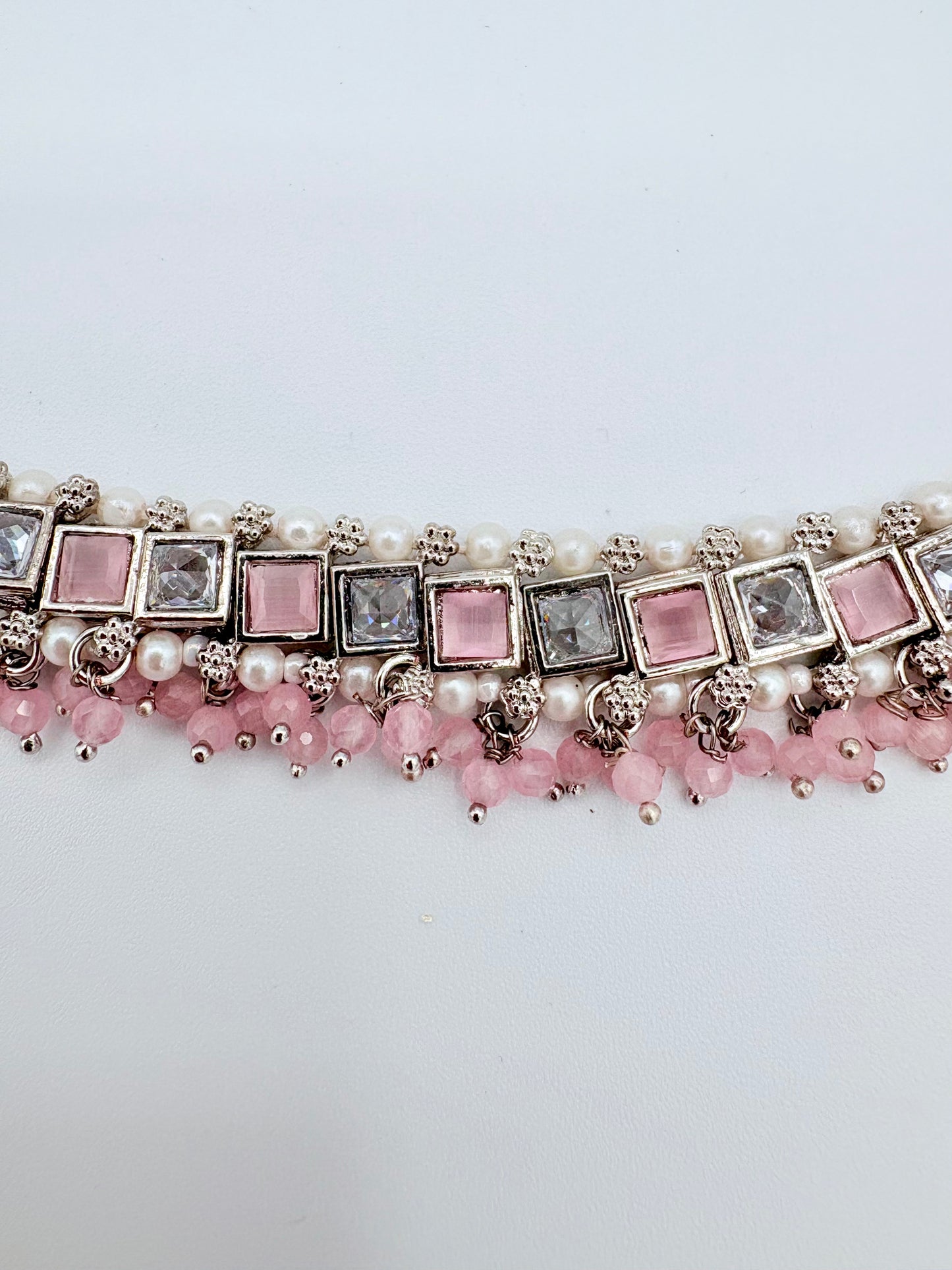 Choker with pink gemstones and pearls available at Nishaani.ca – Indian jewelry in Canada