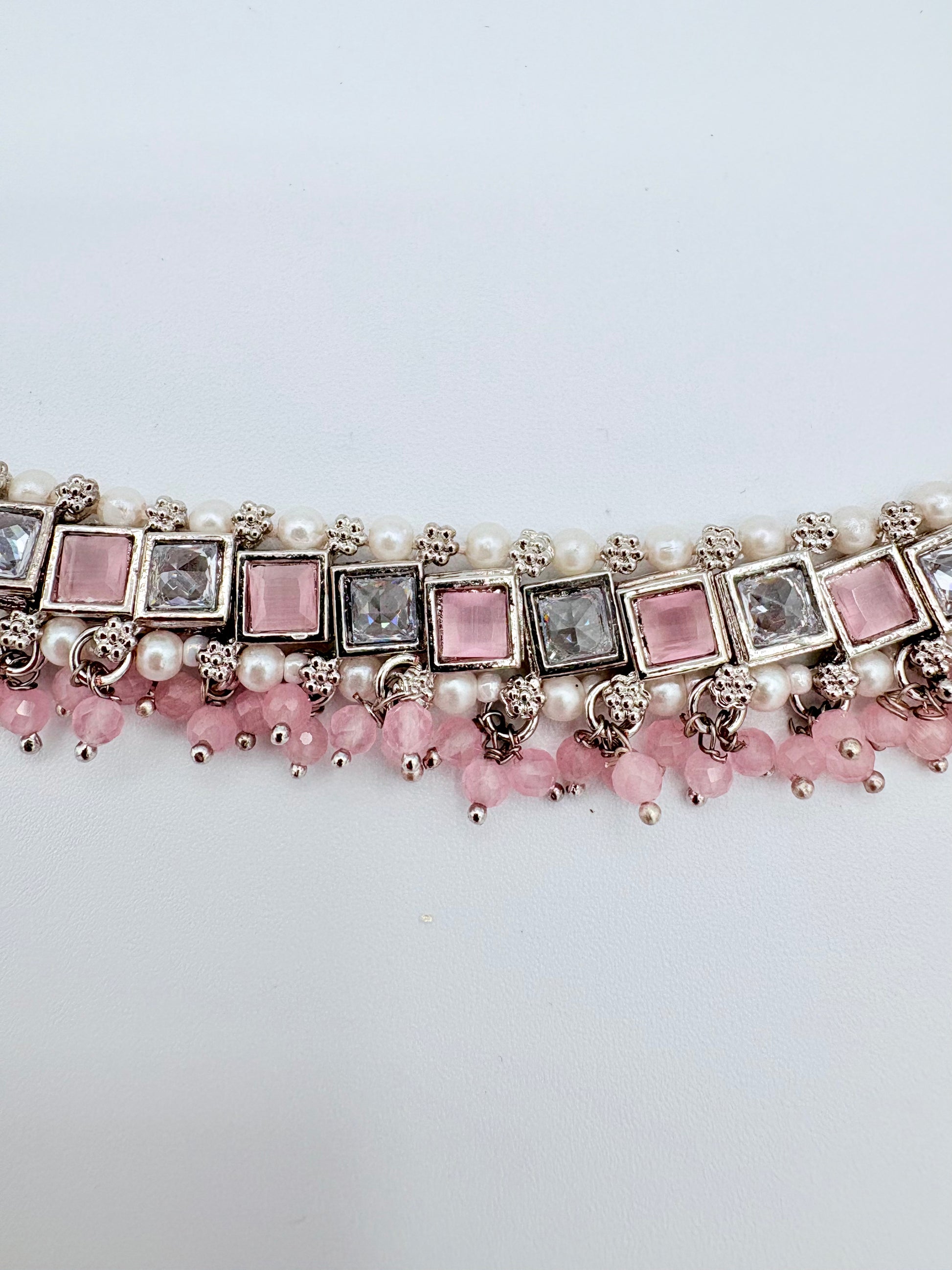 Choker with pink gemstones and pearls available at Nishaani.ca – Indian jewelry in Canada