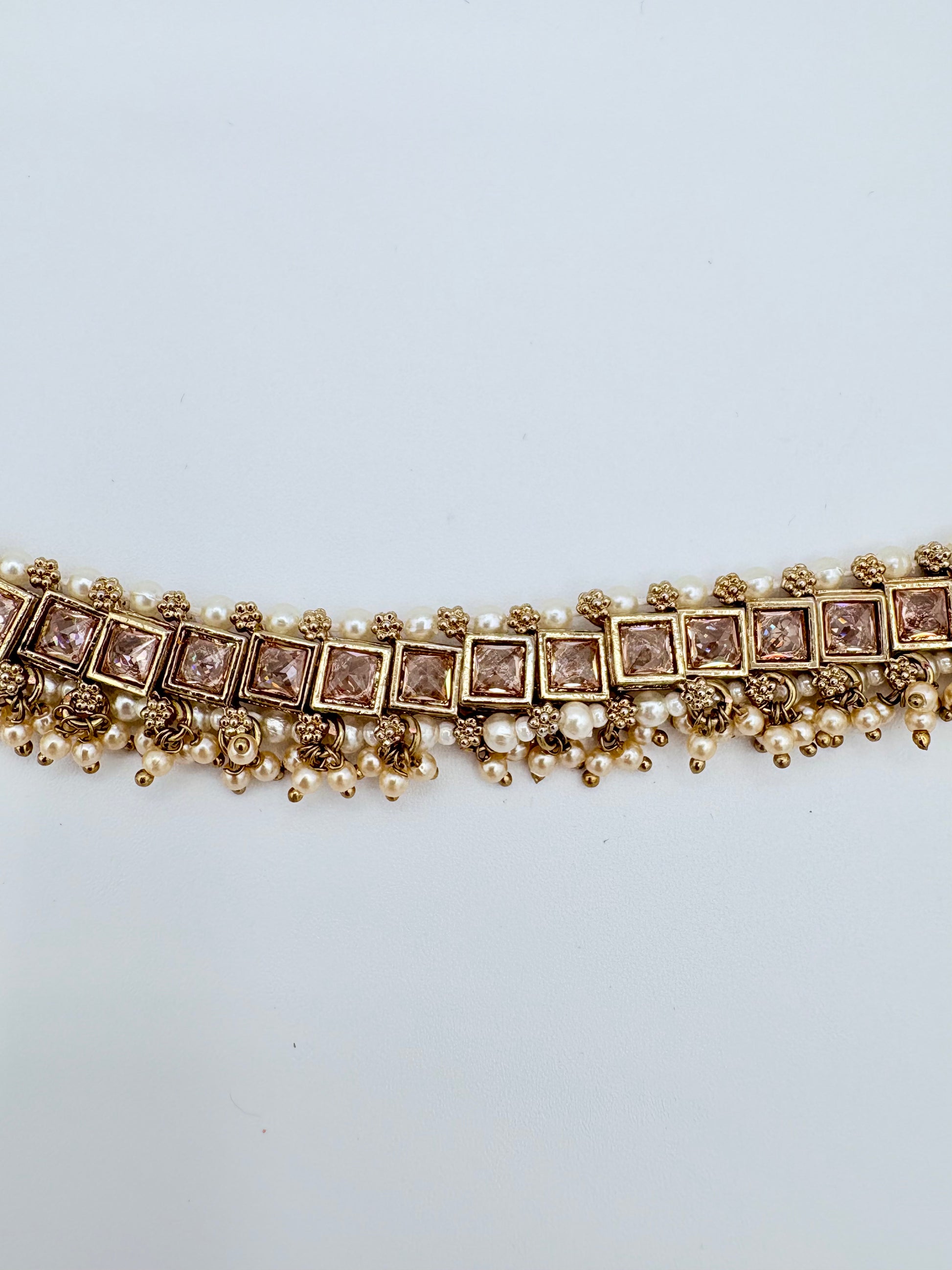 Choker necklace with square stones and pearls available at Nishaani.ca – Indian jewelry in Canada