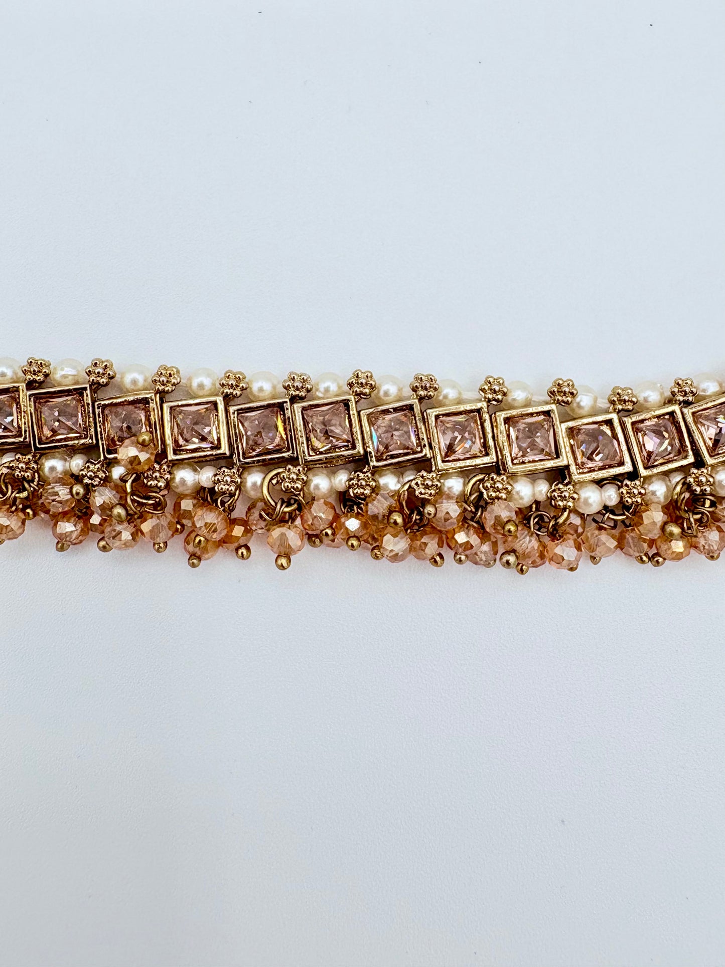 Choker with gold and rose gold square stones and pearls available at Nishaani.ca – Indian jewelry in Canada