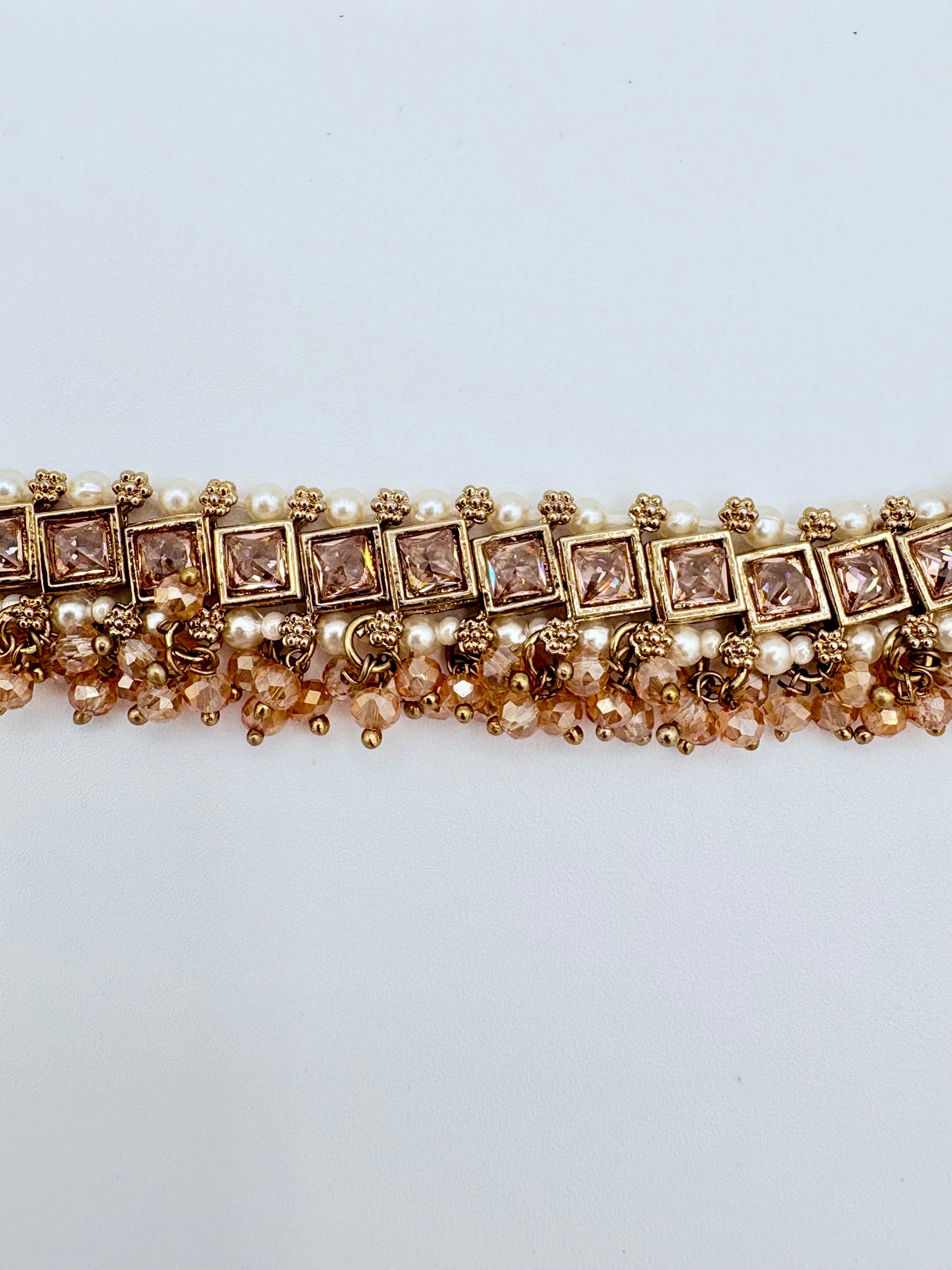 Choker with gold and rose gold square stones and pearls available at Nishaani.ca – Indian jewelry in Canada