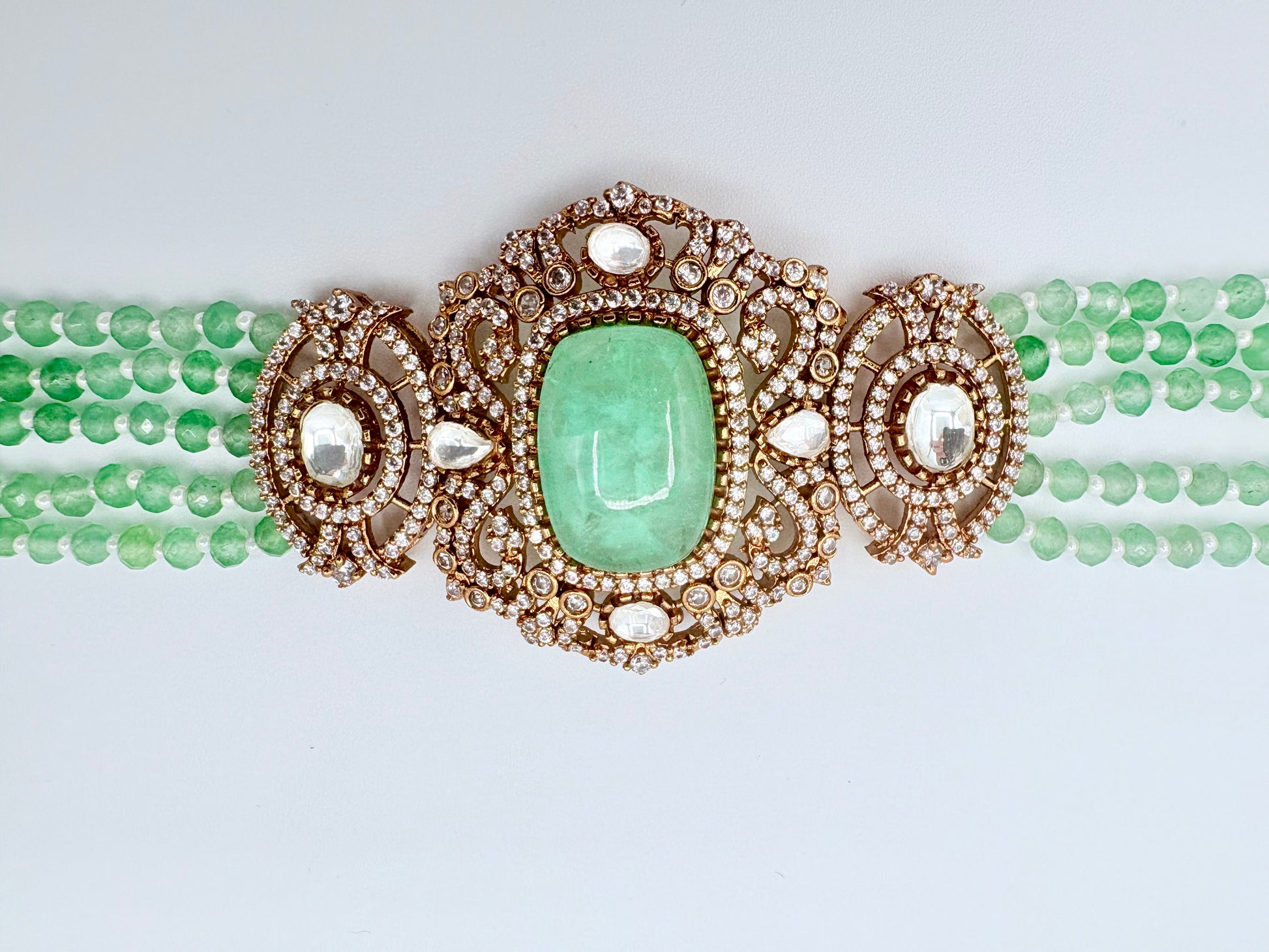 Choker necklace green beads available at Nishaani.ca – Indian jewelry in Canada