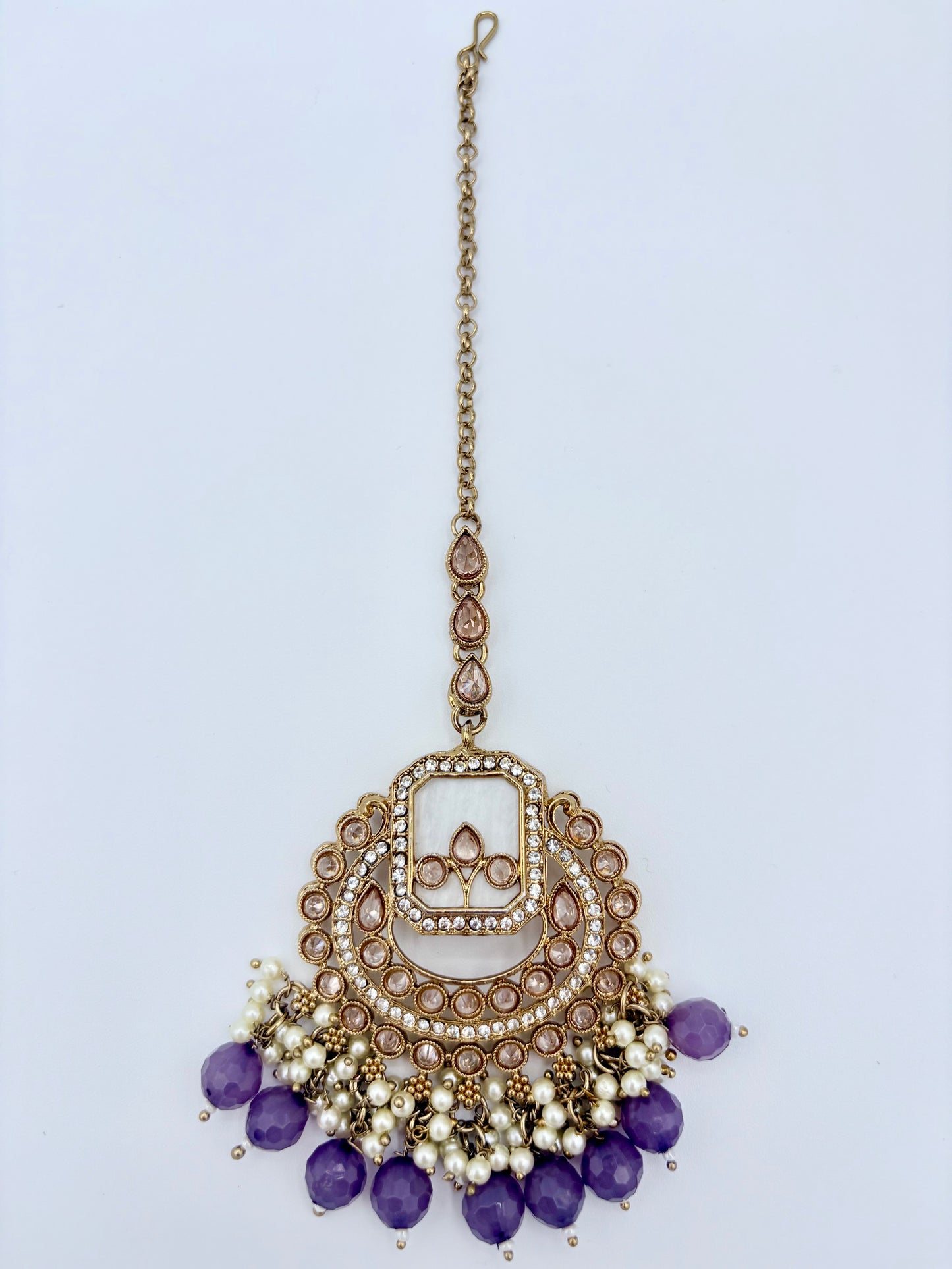 Tikka with purple beads and gold chain available at Nishaani.ca – Indian jewelry in Canada