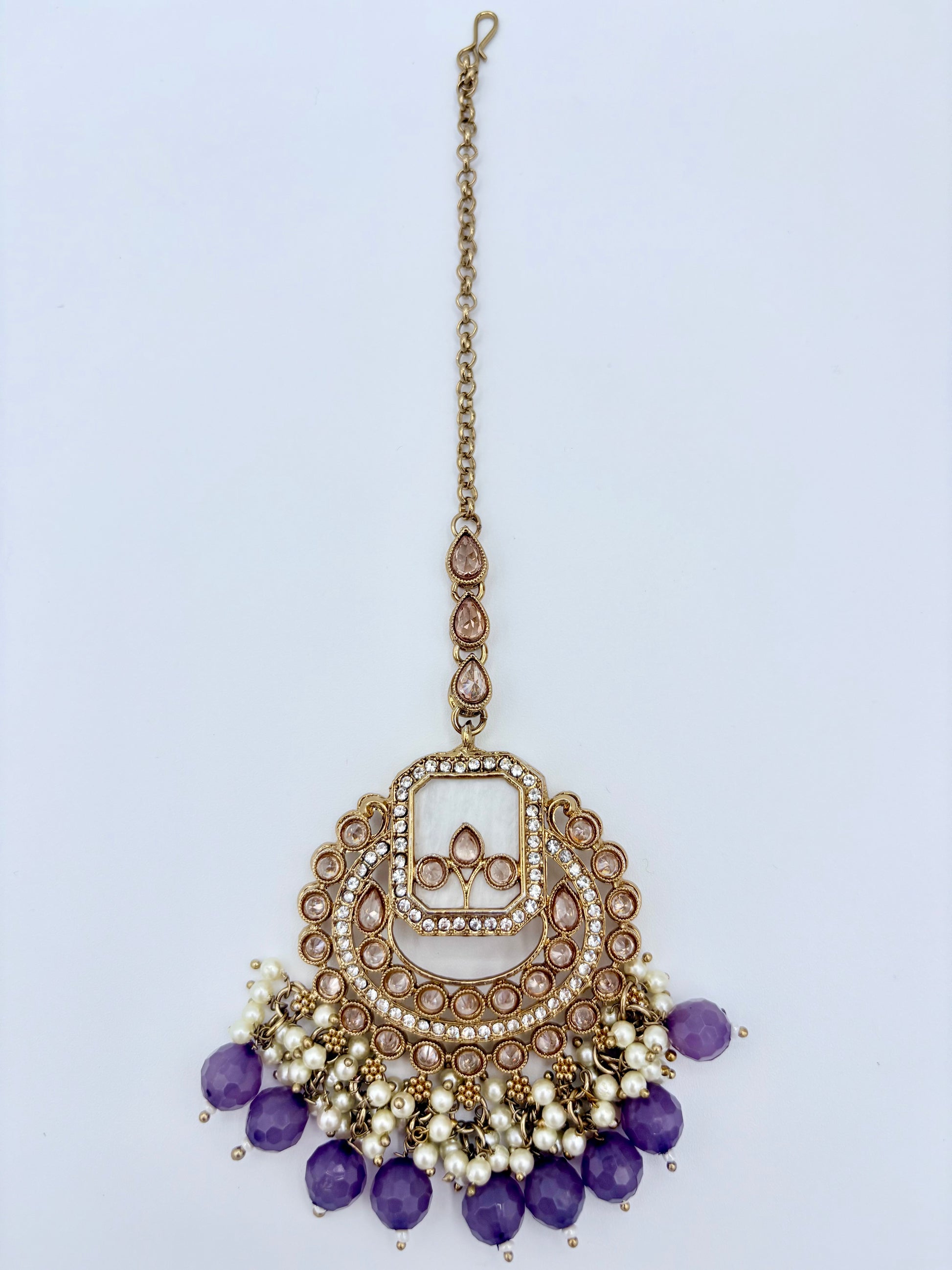 Tikka with purple beads and gold chain available at Nishaani.ca – Indian jewelry in Canada