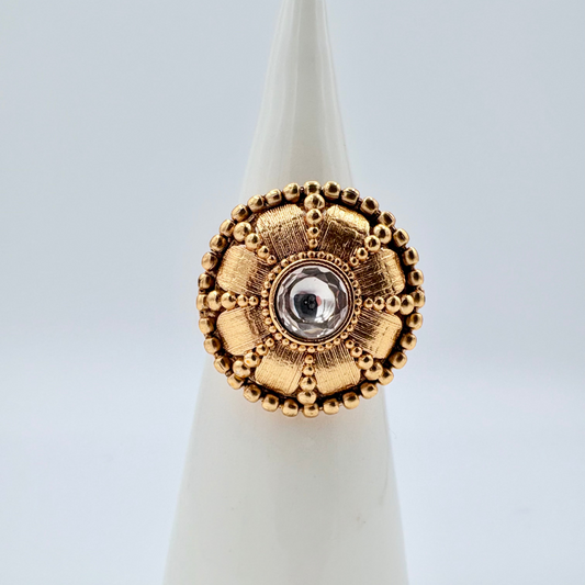 Gold ring with intricate design available at Nishaani.ca – Indian jewelry in Canada