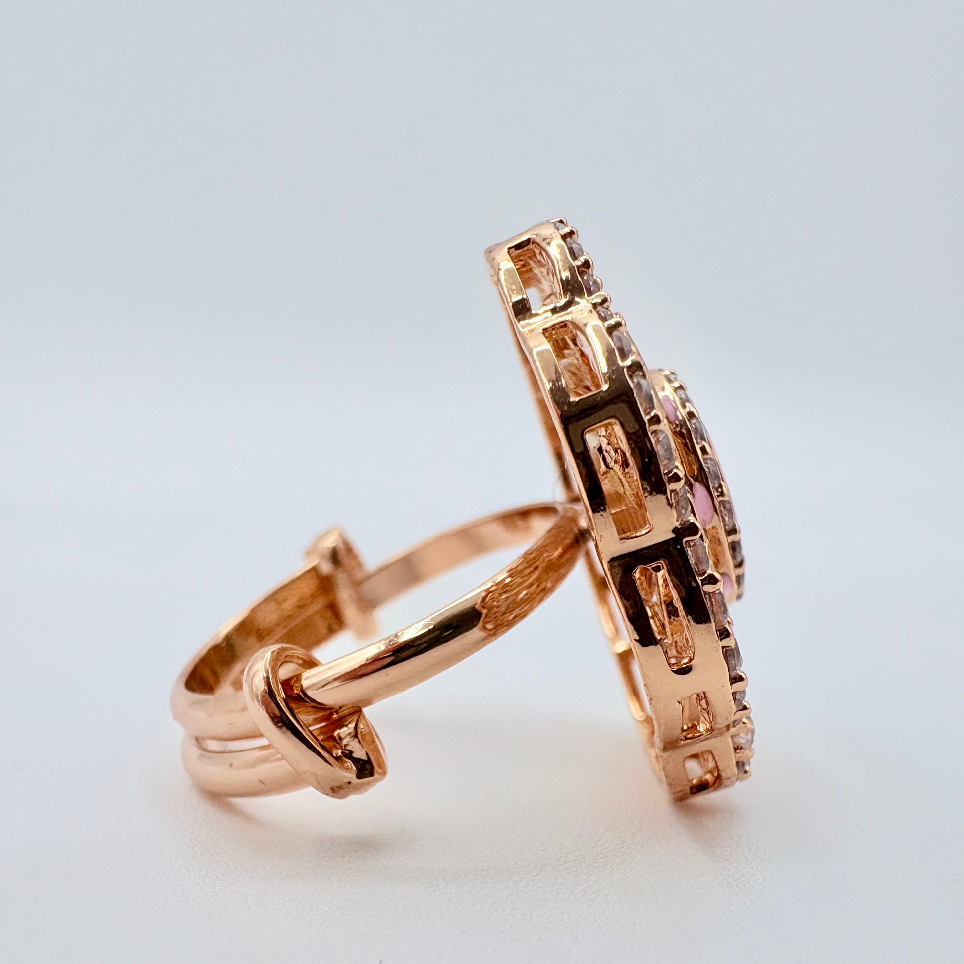 Rose gold ring with intricate design available at Nishaani.ca – Indian jewelry in Canada