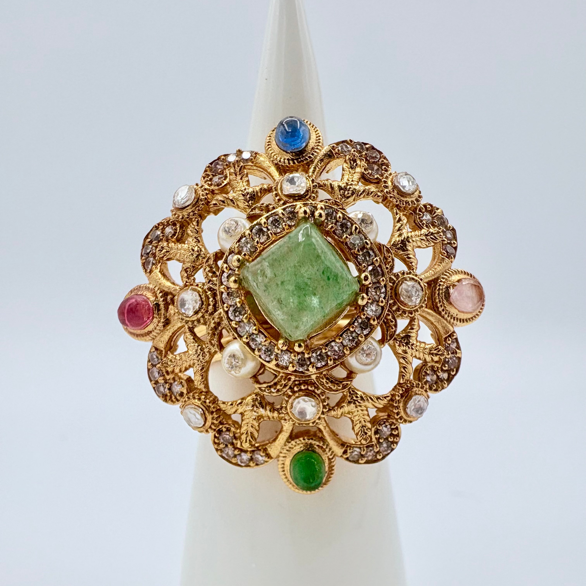 Decorative ring with gemstones available at Nishaani.ca – Indian jewelry in Canada
