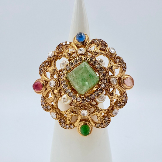 Decorative ring with gemstones available at Nishaani.ca – Indian jewelry in Canada