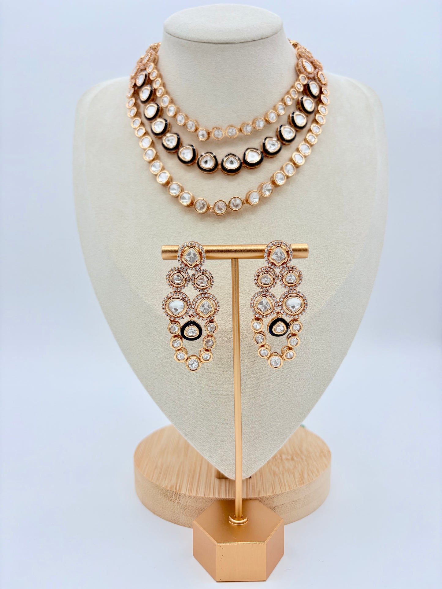 Jewelry set including a necklace and earrings on a mannequin available at Nishaani.ca – Indian jewelry in Canada