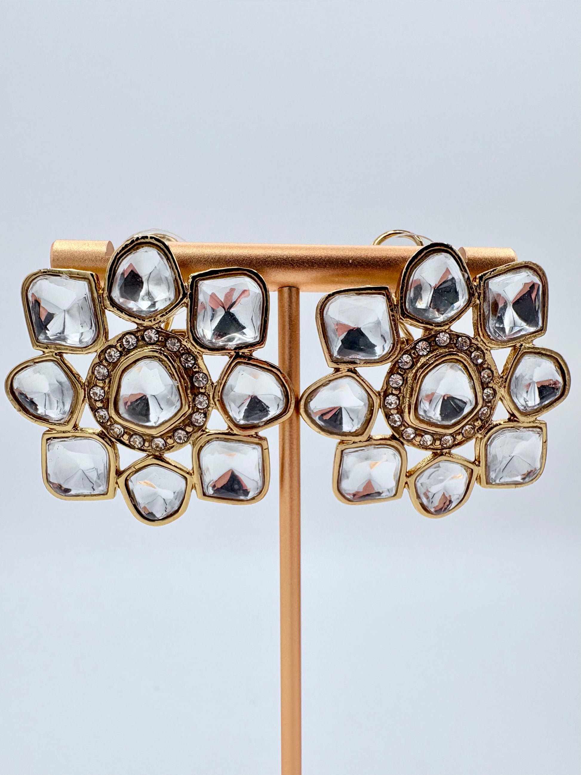 Gold and crystal earrings available at Nishaani.ca – Indian jewelry in Canada