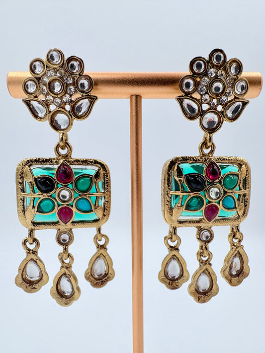 Ornate earrings with gemstones available at Nishaani.ca – Indian jewelry in Canada