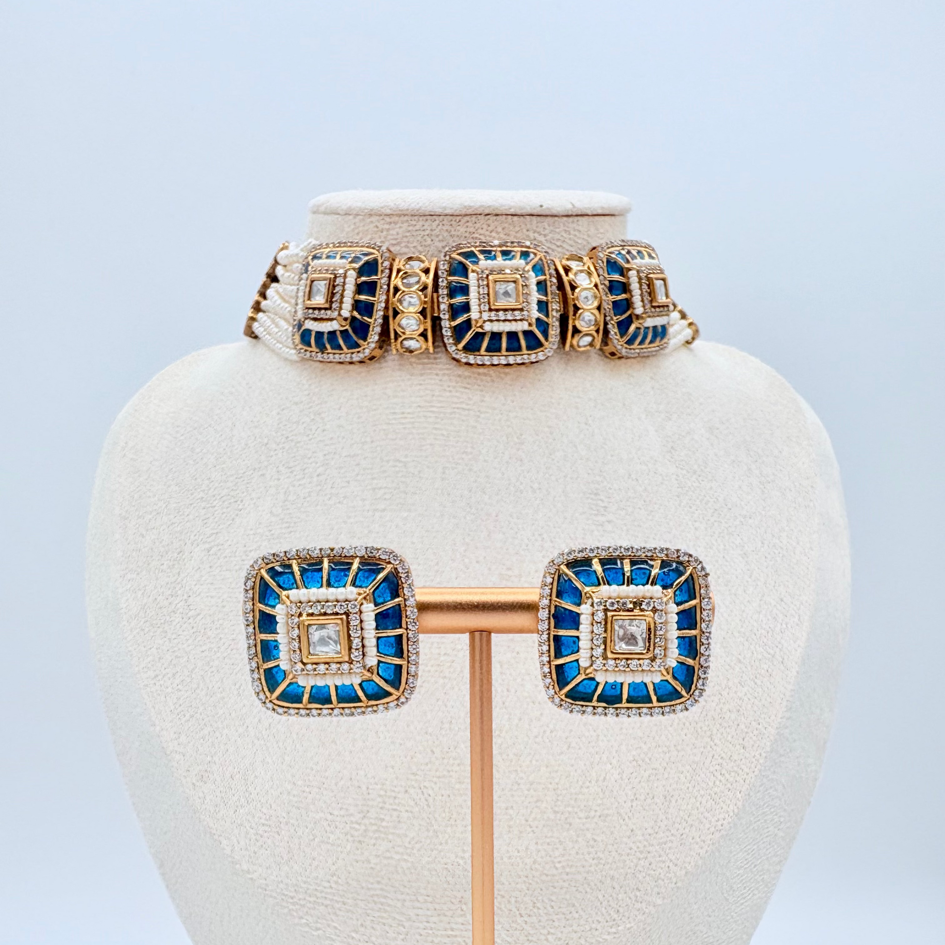 Jewelry set including earrings and a choker necklace available at Nishaani.ca – Indian jewelry in Canada