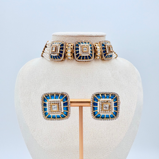 Jewelry set including earrings and a choker necklace available at Nishaani.ca – Indian jewelry in Canada