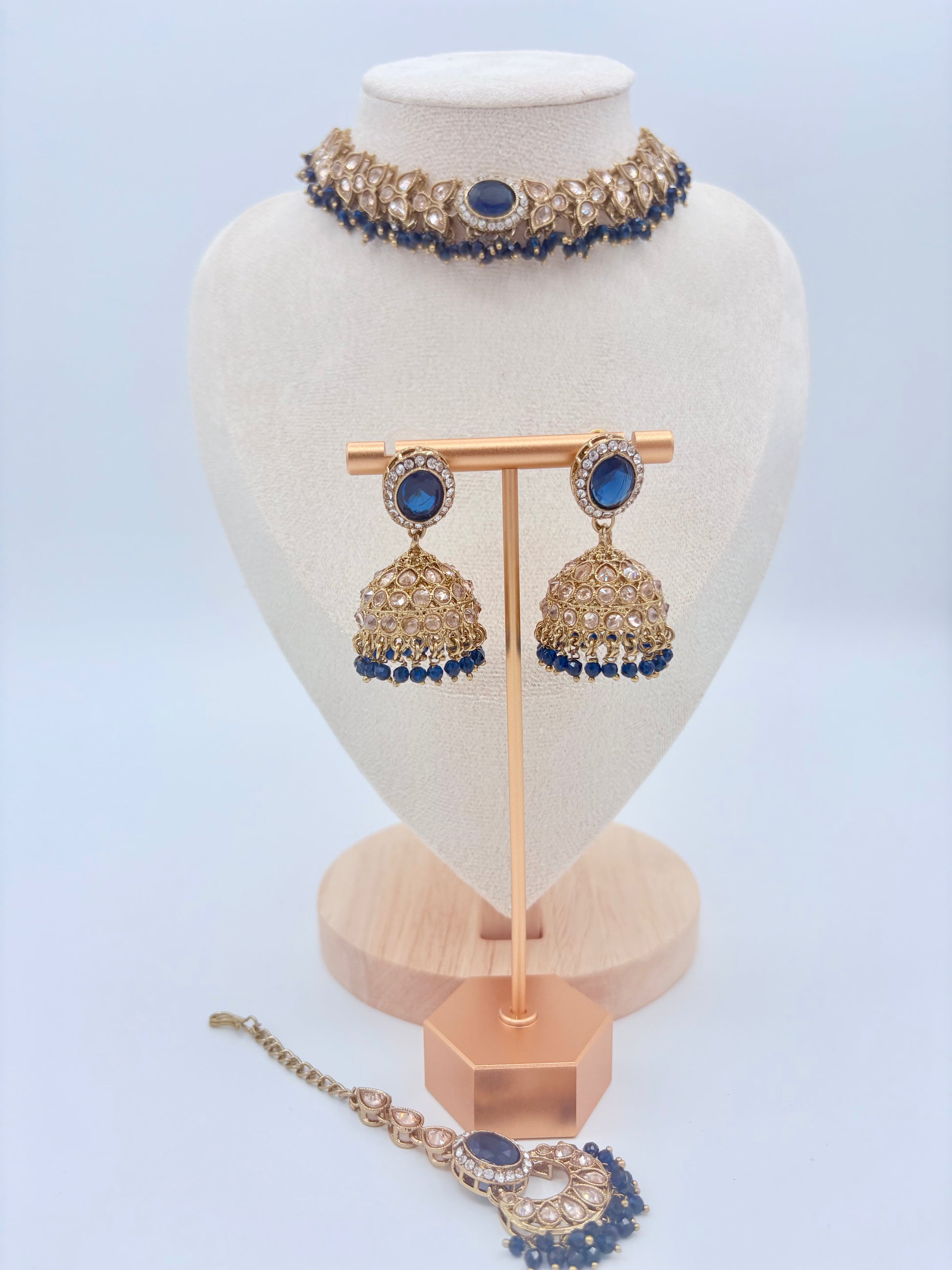 Jewelry set including necklace, earrings, and choker necklace available at Nishaani.ca – Indian jewelry in Canada