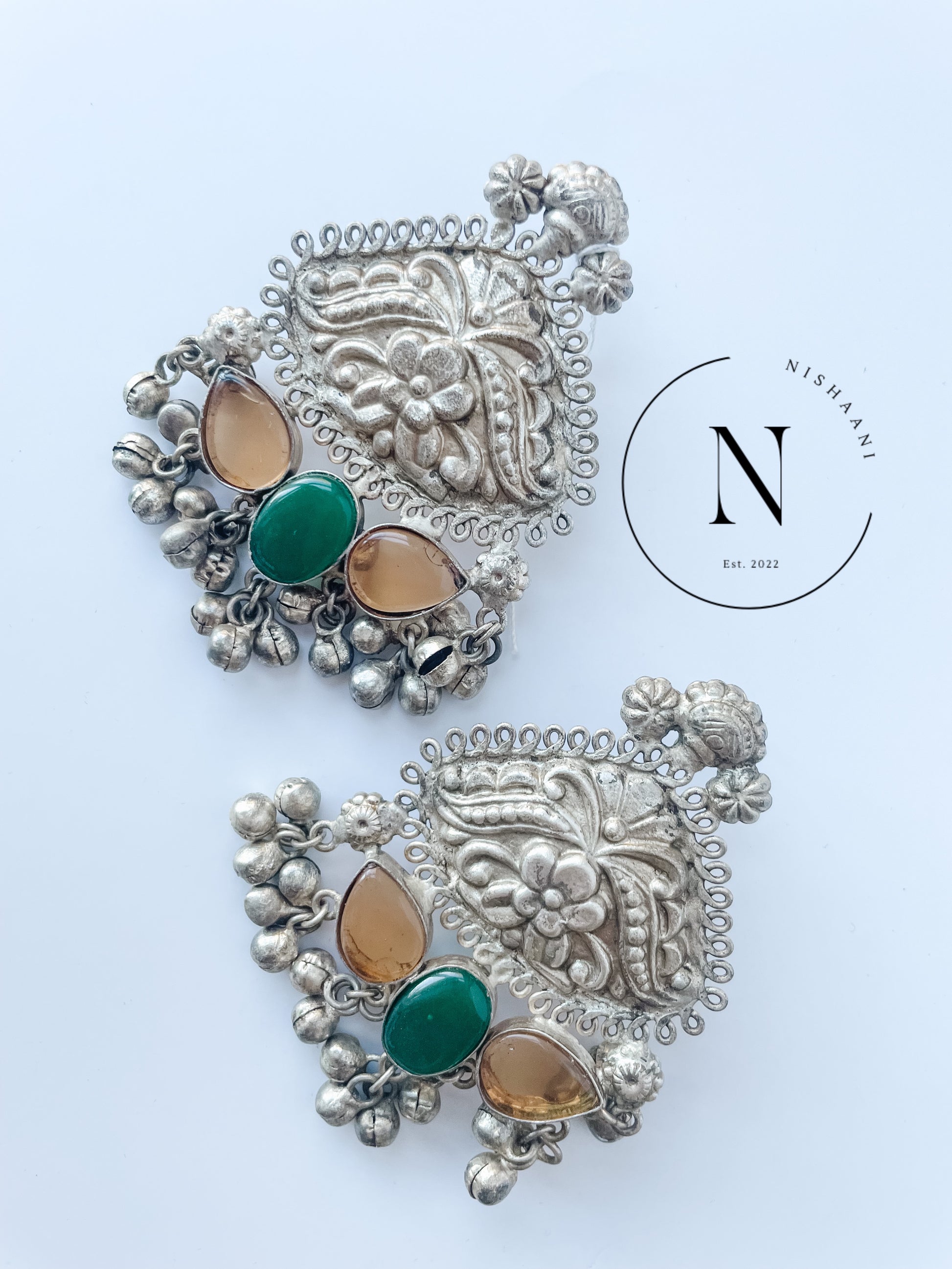 Double Shade Oxidized Earrings Yellow Green – Nishaani